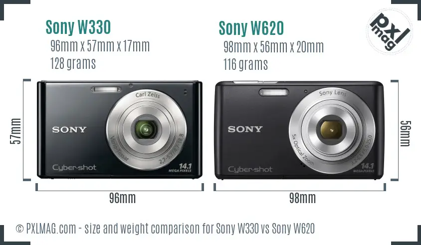 Sony W330 vs Sony W620 size comparison