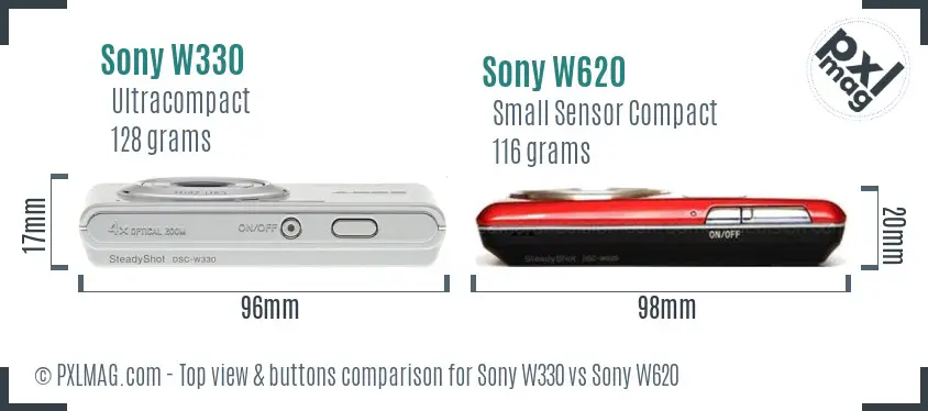 Sony W330 vs Sony W620 top view buttons comparison