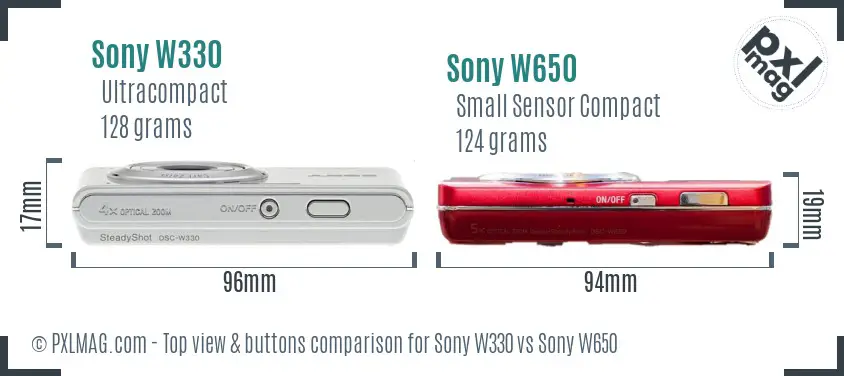 Sony W330 vs Sony W650 top view buttons comparison