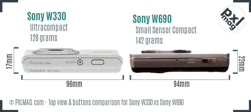 Sony W330 vs Sony W690 top view buttons comparison