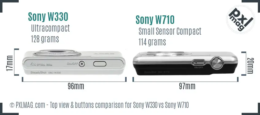 Sony W330 vs Sony W710 top view buttons comparison