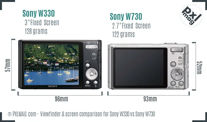 Sony W330 vs Sony W730 Screen and Viewfinder comparison