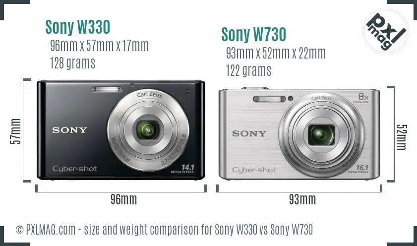 Sony W330 vs Sony W730 size comparison
