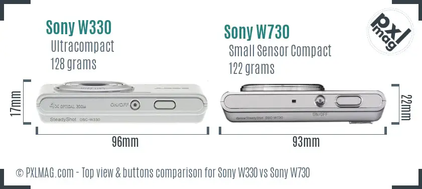 Sony W330 vs Sony W730 top view buttons comparison