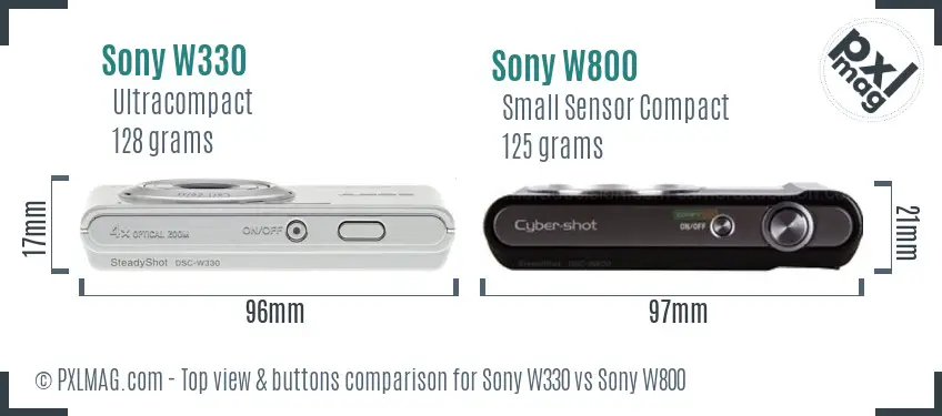 Sony W330 vs Sony W800 top view buttons comparison