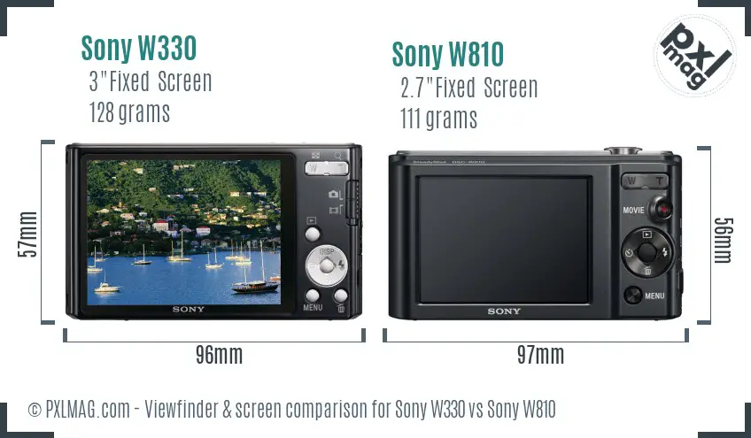 Sony W330 vs Sony W810 Screen and Viewfinder comparison