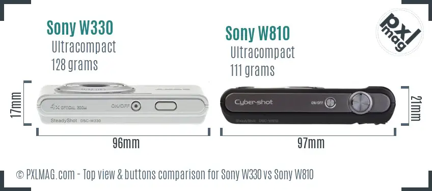 Sony W330 vs Sony W810 top view buttons comparison