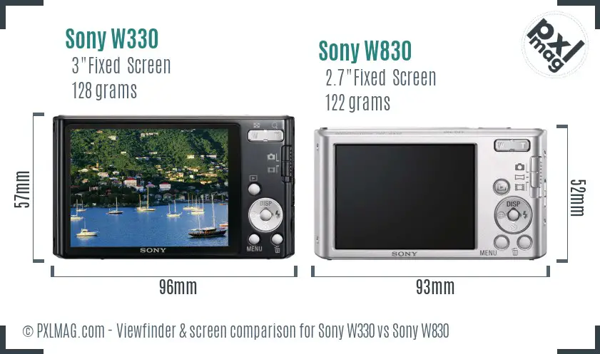 Sony W330 vs Sony W830 Screen and Viewfinder comparison