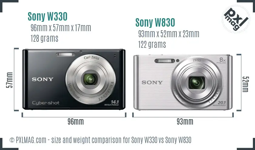 Sony W330 vs Sony W830 size comparison