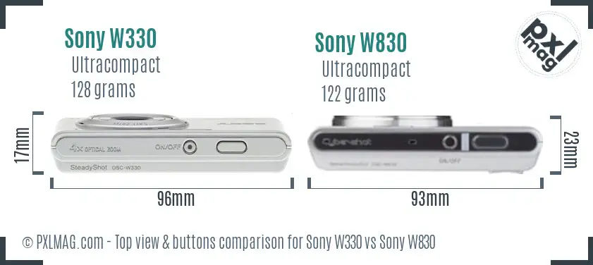 Sony W330 vs Sony W830 top view buttons comparison