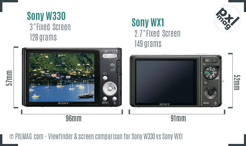 Sony W330 vs Sony WX1 Screen and Viewfinder comparison
