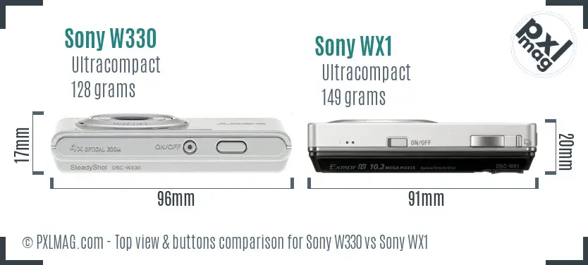 Sony W330 vs Sony WX1 top view buttons comparison