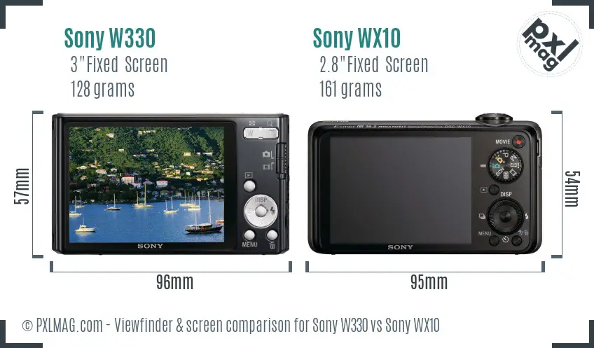 Sony W330 vs Sony WX10 Screen and Viewfinder comparison