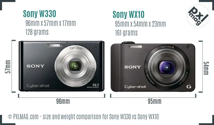 Sony W330 vs Sony WX10 size comparison