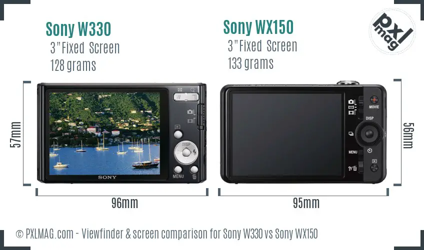 Sony W330 vs Sony WX150 Screen and Viewfinder comparison