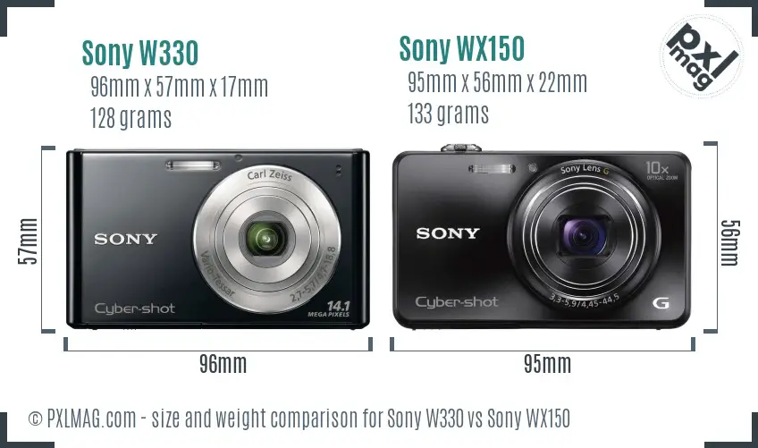 Sony W330 vs Sony WX150 size comparison