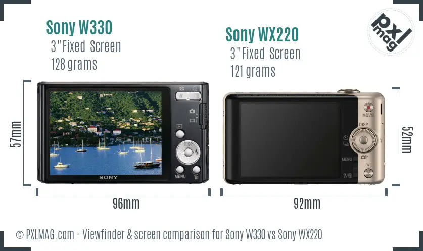 Sony W330 vs Sony WX220 Screen and Viewfinder comparison
