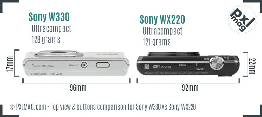 Sony W330 vs Sony WX220 top view buttons comparison