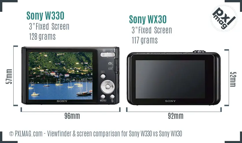 Sony W330 vs Sony WX30 Screen and Viewfinder comparison