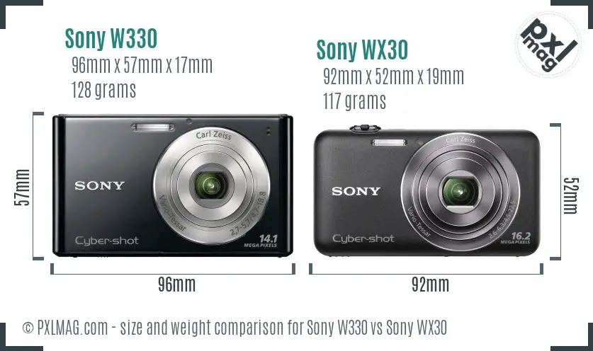 Sony W330 vs Sony WX30 size comparison