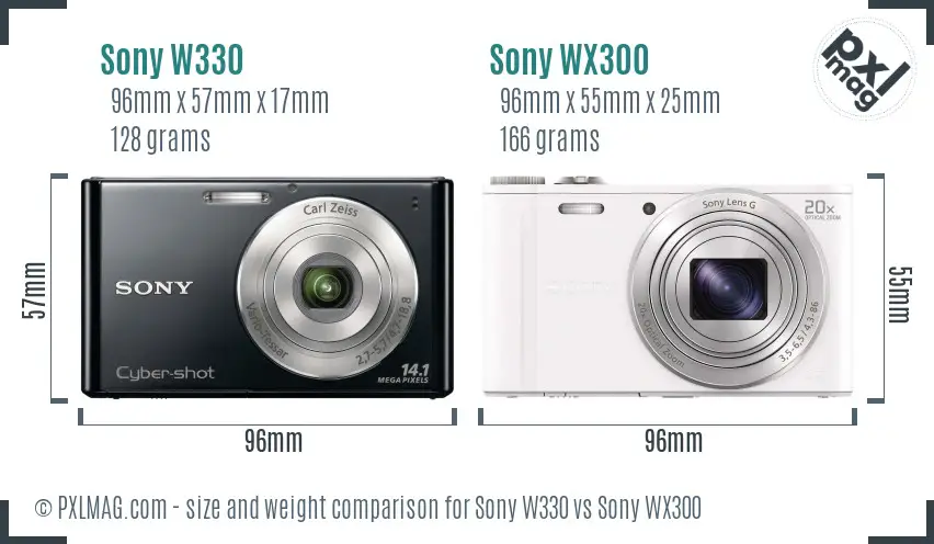 Sony W330 vs Sony WX300 size comparison