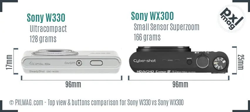 Sony W330 vs Sony WX300 top view buttons comparison