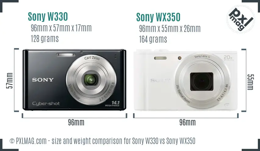 Sony W330 vs Sony WX350 size comparison