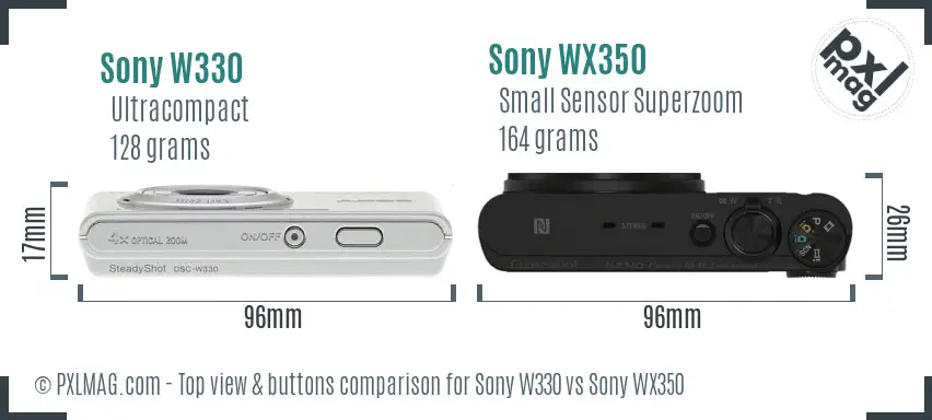 Sony W330 vs Sony WX350 top view buttons comparison