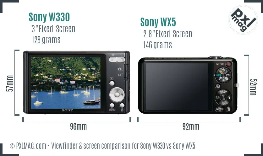 Sony W330 vs Sony WX5 Screen and Viewfinder comparison