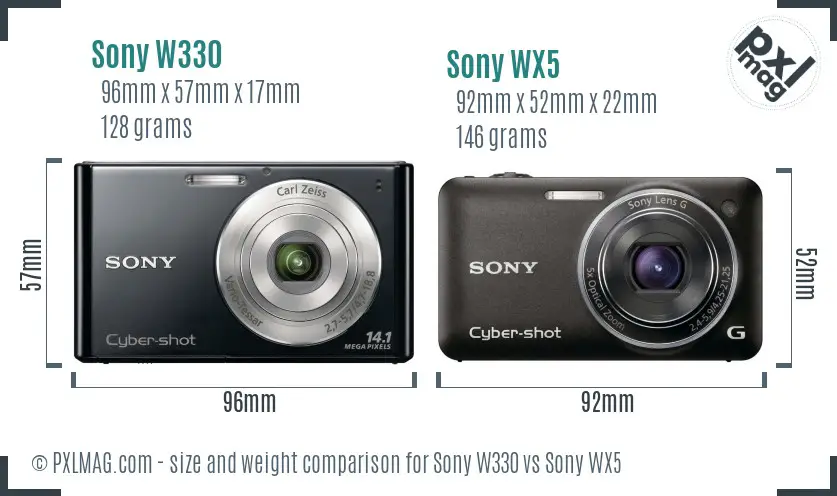 Sony W330 vs Sony WX5 size comparison