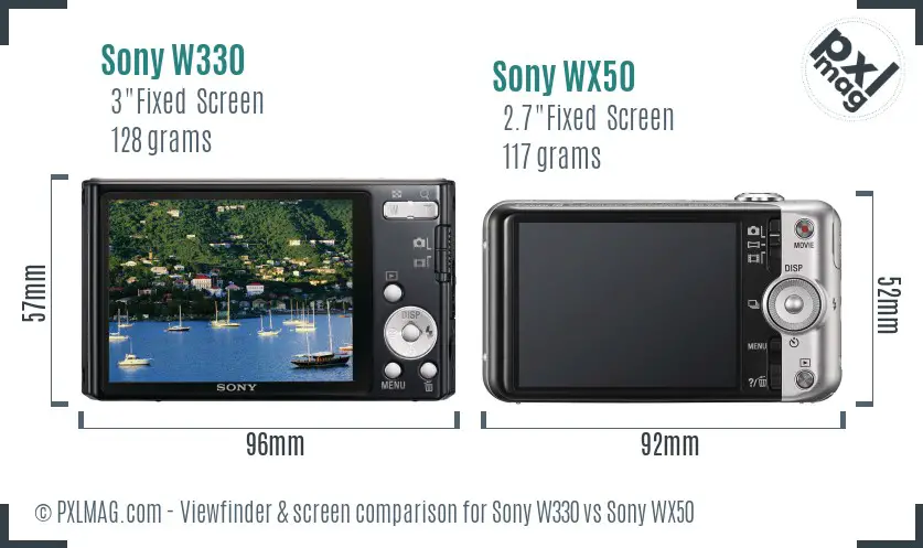 Sony W330 vs Sony WX50 Screen and Viewfinder comparison