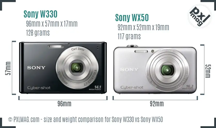 Sony W330 vs Sony WX50 size comparison