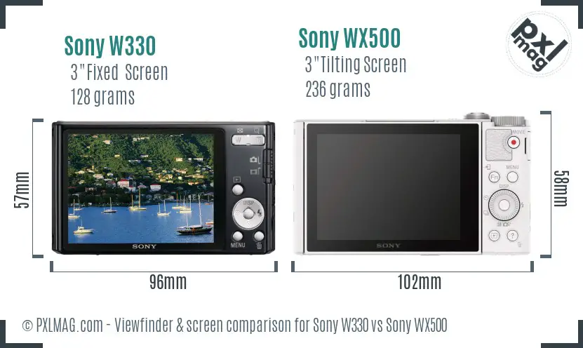 Sony W330 vs Sony WX500 Screen and Viewfinder comparison