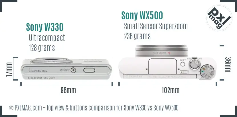 Sony W330 vs Sony WX500 top view buttons comparison