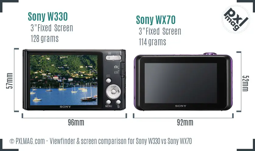 Sony W330 vs Sony WX70 Screen and Viewfinder comparison