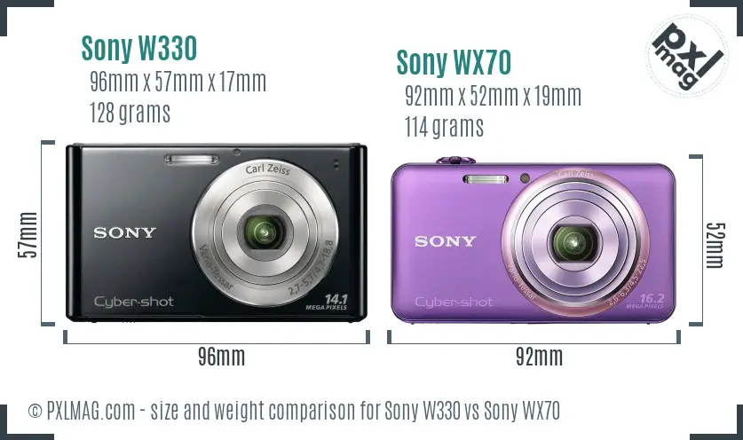 Sony W330 vs Sony WX70 size comparison