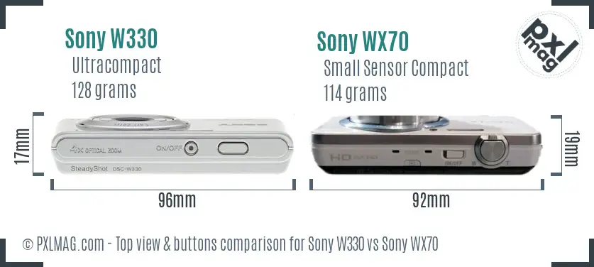 Sony W330 vs Sony WX70 top view buttons comparison