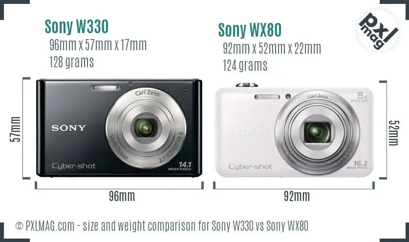Sony W330 vs Sony WX80 size comparison