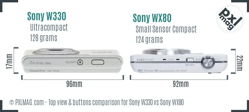 Sony W330 vs Sony WX80 top view buttons comparison