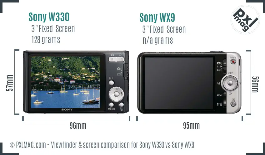Sony W330 vs Sony WX9 Screen and Viewfinder comparison