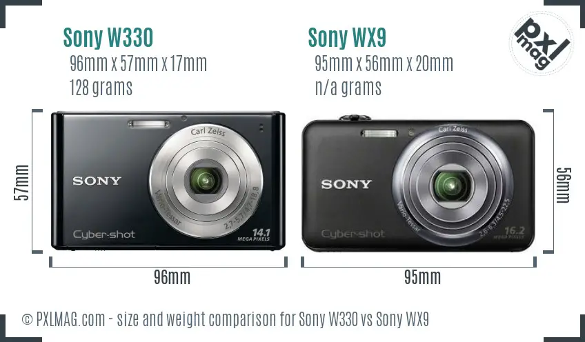 Sony W330 vs Sony WX9 size comparison