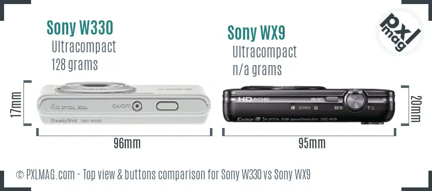 Sony W330 vs Sony WX9 top view buttons comparison