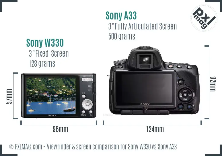 Sony W330 vs Sony A33 Screen and Viewfinder comparison