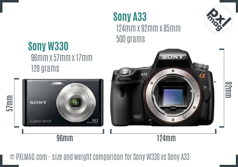 Sony W330 vs Sony A33 size comparison