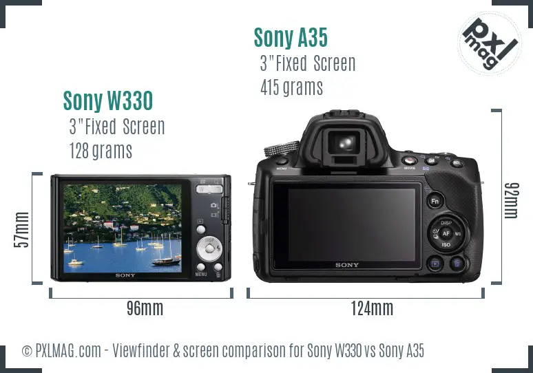 Sony W330 vs Sony A35 Screen and Viewfinder comparison