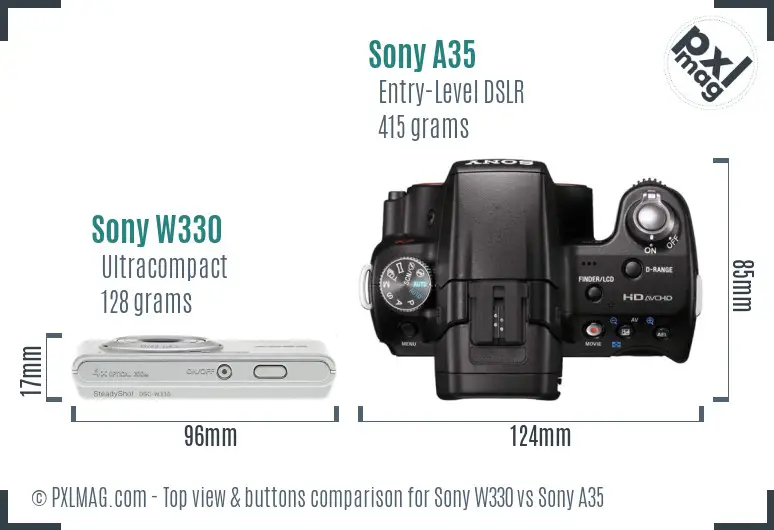 Sony W330 vs Sony A35 top view buttons comparison