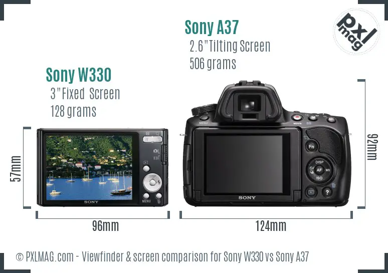 Sony W330 vs Sony A37 Screen and Viewfinder comparison