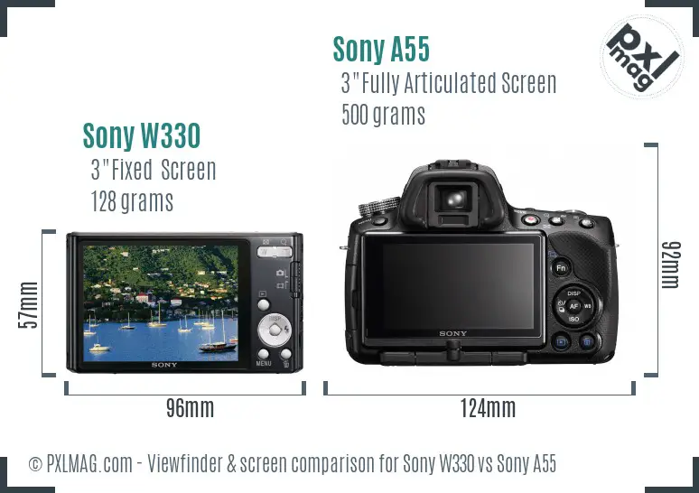 Sony W330 vs Sony A55 Screen and Viewfinder comparison