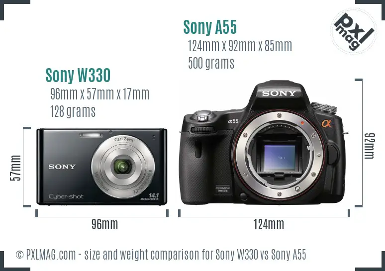 Sony W330 vs Sony A55 size comparison