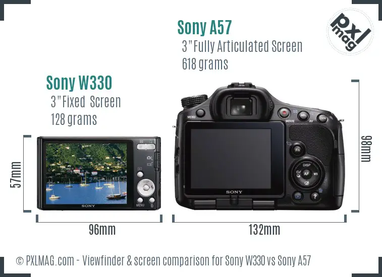 Sony W330 vs Sony A57 Screen and Viewfinder comparison